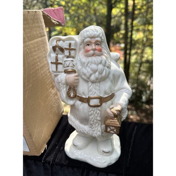 Vtg 1998 WHITE & GOLD Ceramic Santa Claus Christmas In Box! CH6 - Picture 2 of 9